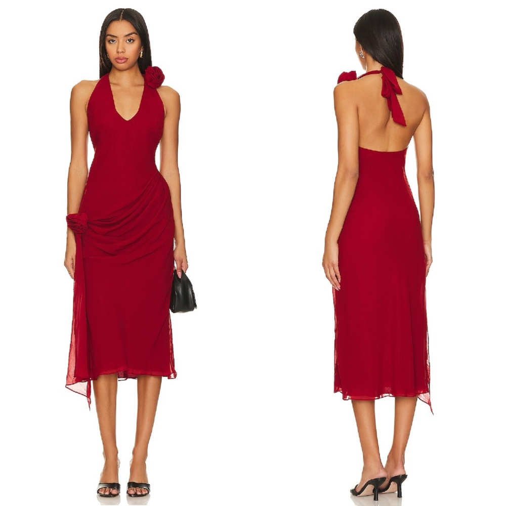 Lovers and Friends Shayla Midi Dress in Burgundy Size Small